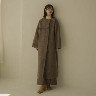 即日発送 新品 Eaphi no collar wool check coat(ロングコート)