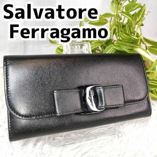 サルヴァトーレフェラガモ(Salvatore Ferragamo)のサルヴァトーレフェラガモ 長財布 ヴァラリボン ブラック レザー フェラガモ 革(財布)