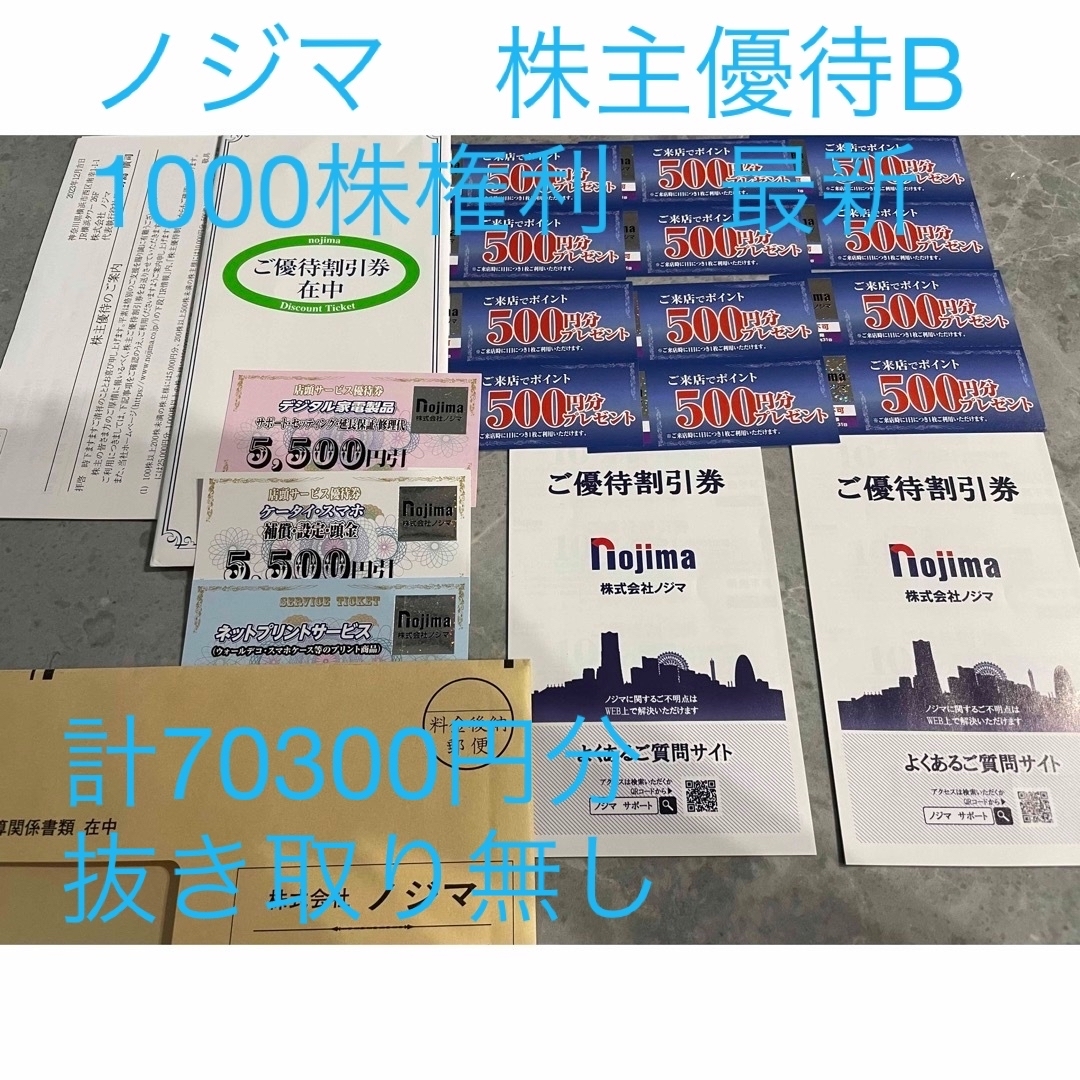 独立を宣言 ノジマ 株主優待B 1000株権利 抜き取り無し 最新 期限2024