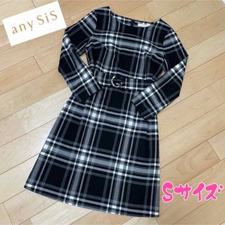 エニィスィス(anySiS)の【美品・最安値】anysis♡ワンピース チェック柄 Sサイズ 黒(ひざ丈ワンピース)