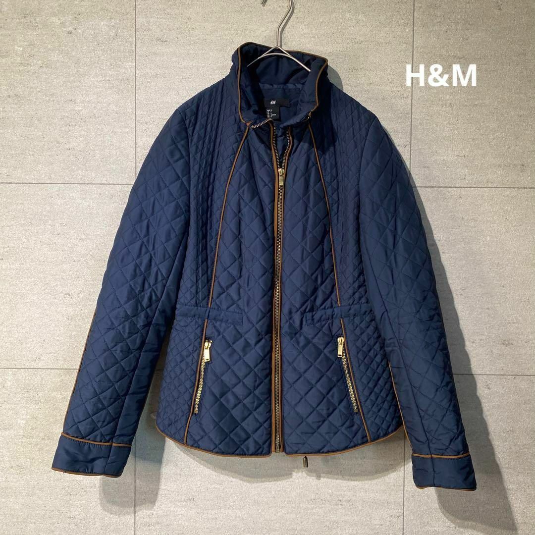 H&H(エイチアンドエイチ)のH&M キルティング ジップアップ ジャケット コート  ネイビー　34 レディースのジャケット/アウター(ブルゾン)の商品写真