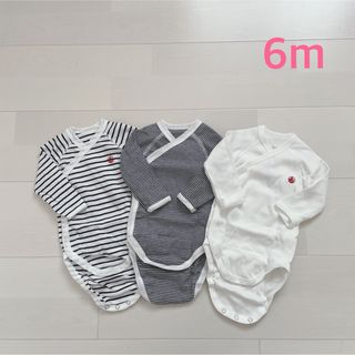 プチバトー(PETIT BATEAU)のプチバトー　マリニエール＆ミラレ長袖あわせボディ3枚組　6m(ロンパース)