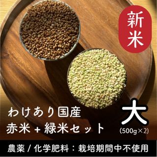 【大】赤米+緑米セット 500g×2 令和5年産 家庭栽培 無農薬 わけあり(米/穀物)