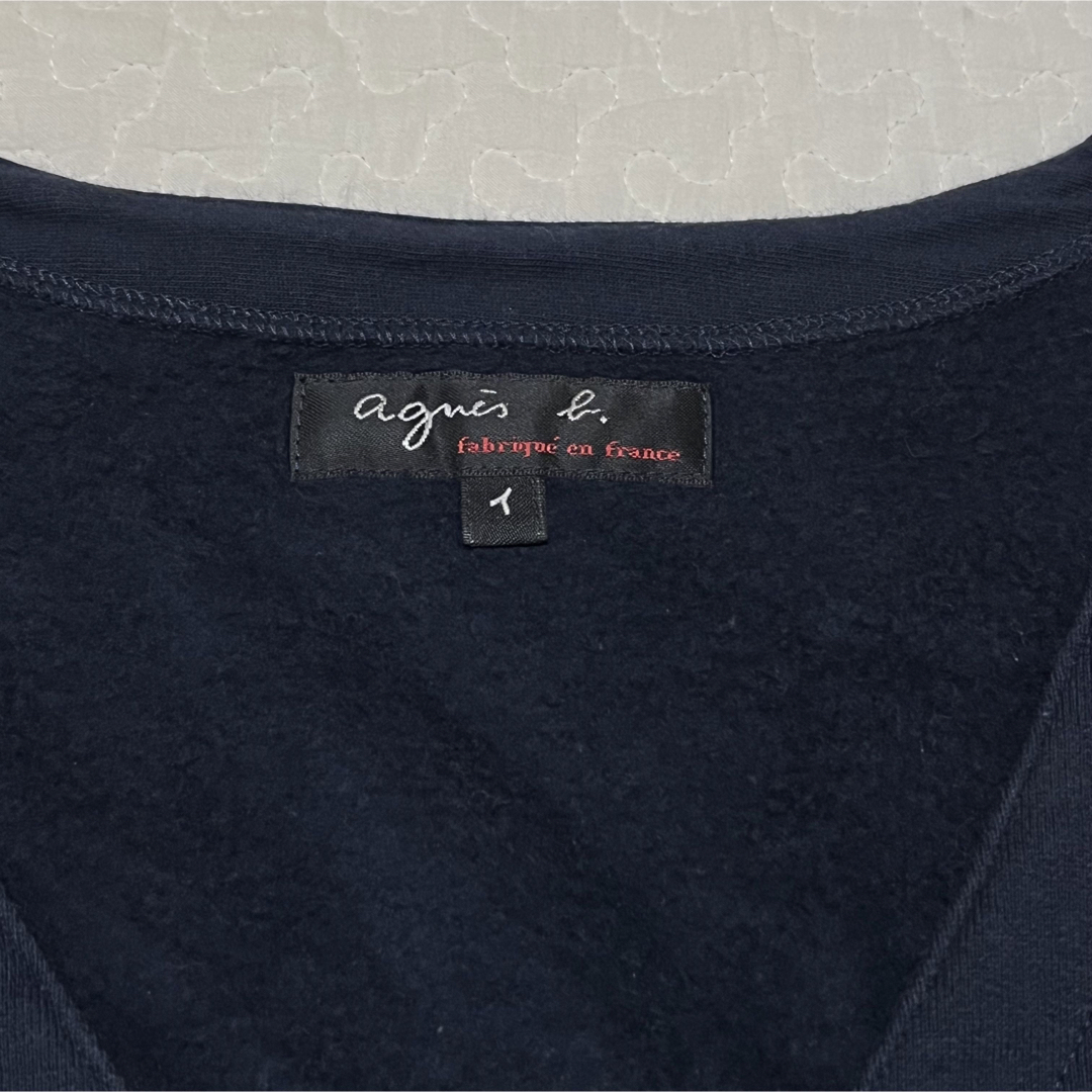agnes b.(アニエスベー)の希少 agnes b. カーディガン プレッション フランス 裏起毛 黒 長袖 レディースのトップス(カーディガン)の商品写真
