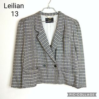 レリアン(leilian)のレリアン大きいサイズチェック柄ダブルボタンジャケット(テーラードジャケット)