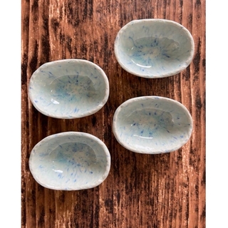 オーバルボウル 小鉢 マーブル模様ブルー9cm4個 陶器 和食器オシャレカフェ風(食器)
