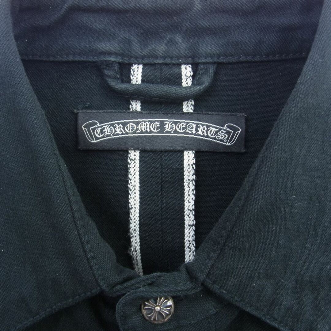 Chrome Hearts(クロムハーツ)のCHROME HEARTS クロムハーツ（原本無） 長袖シャツ 国内正規品 DENIM WESTERN Loose Ends 袖レザーパッチ クロスボールボタン ウエスタン 長袖 シャツ ブラック系【中古】 メンズのトップス(シャツ)の商品写真