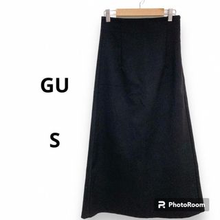 ジーユー(GU)の【超美品】 ジーユー GU ロングスカート フレア 黒 ウエストゴム スリット(ロングスカート)