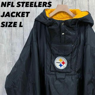 90sヴィンテージ古着NFL STEELERS 刺繍ロゴ中綿ベンチコート　L 黒