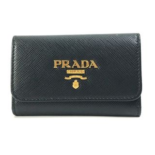 プラダ(PRADA)のプラダ PRADA キーリング 1PG004 ロゴ マルチカラー 4連 キーケース サフィアーノレザ－ ブラック×ピンク 美品(キーケース)