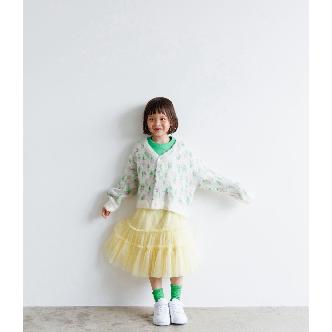 LOWRYS FARM(ローリーズファーム)の【LOWRYS FARM】 シャギーフラワージャガードカーデ キッズ/ベビー/マタニティのキッズ服女の子用(90cm~)(カーディガン)の商品写真