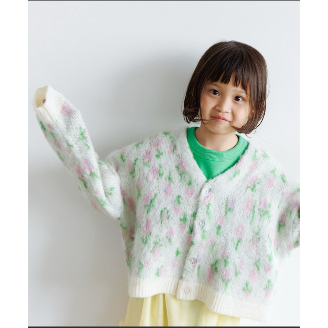 LOWRYS FARM(ローリーズファーム)の【LOWRYS FARM】 シャギーフラワージャガードカーデ キッズ/ベビー/マタニティのキッズ服女の子用(90cm~)(カーディガン)の商品写真