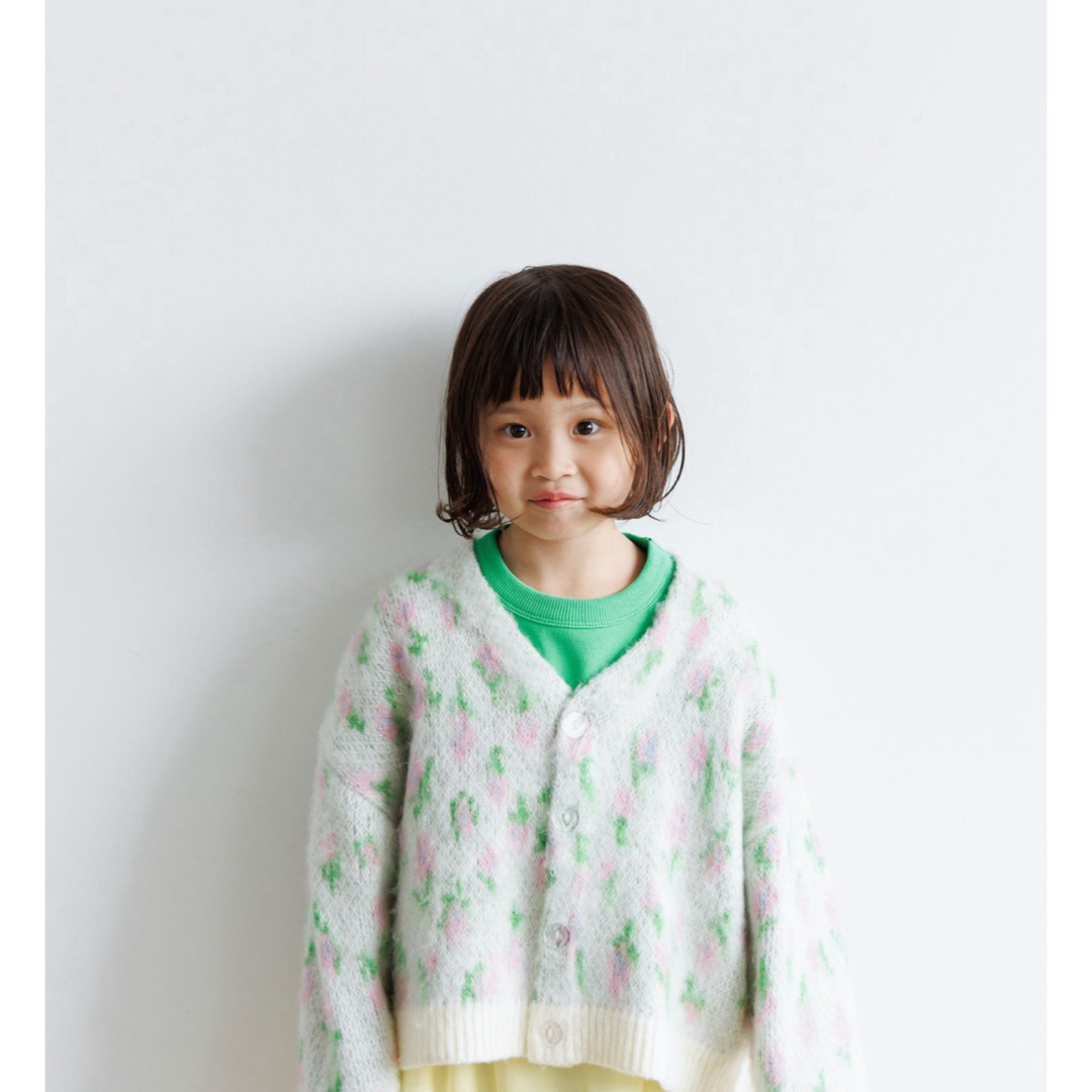 LOWRYS FARM(ローリーズファーム)の【LOWRYS FARM】 シャギーフラワージャガードカーデ キッズ/ベビー/マタニティのキッズ服女の子用(90cm~)(カーディガン)の商品写真