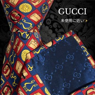 グッチ(Gucci)の【未使用品に近い】 GUCCI シマ GG マルチカラー 赤 紺(ネクタイ)