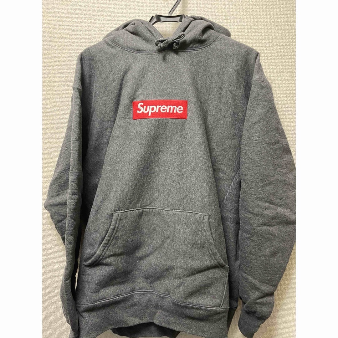 パーカーsupreme box logo hoodie チャコール　Lサイズ