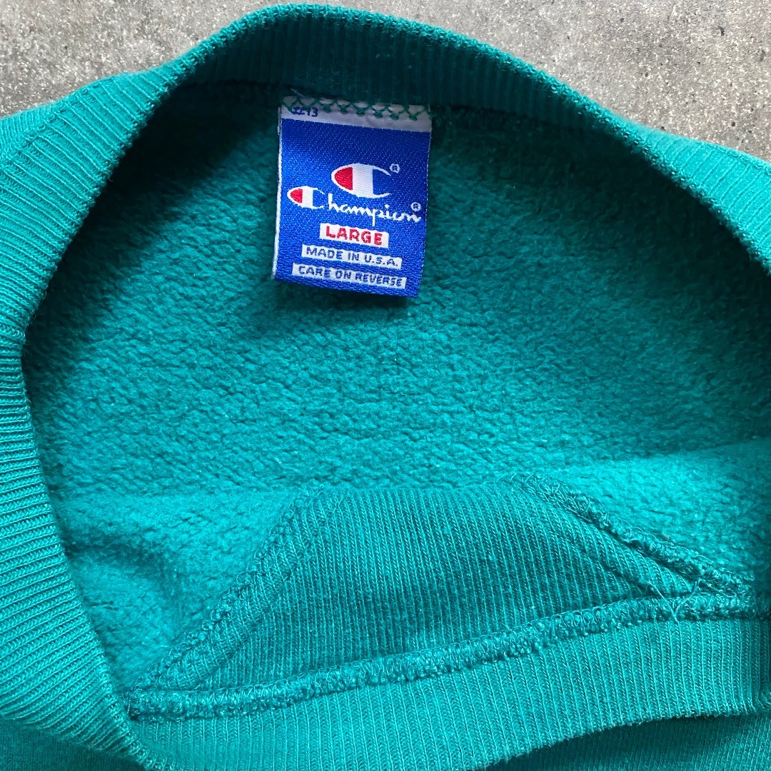 Champion(チャンピオン)の80s90s チャンピオン スウェット USA製 ターコイズ USA製 L 前V メンズのトップス(スウェット)の商品写真