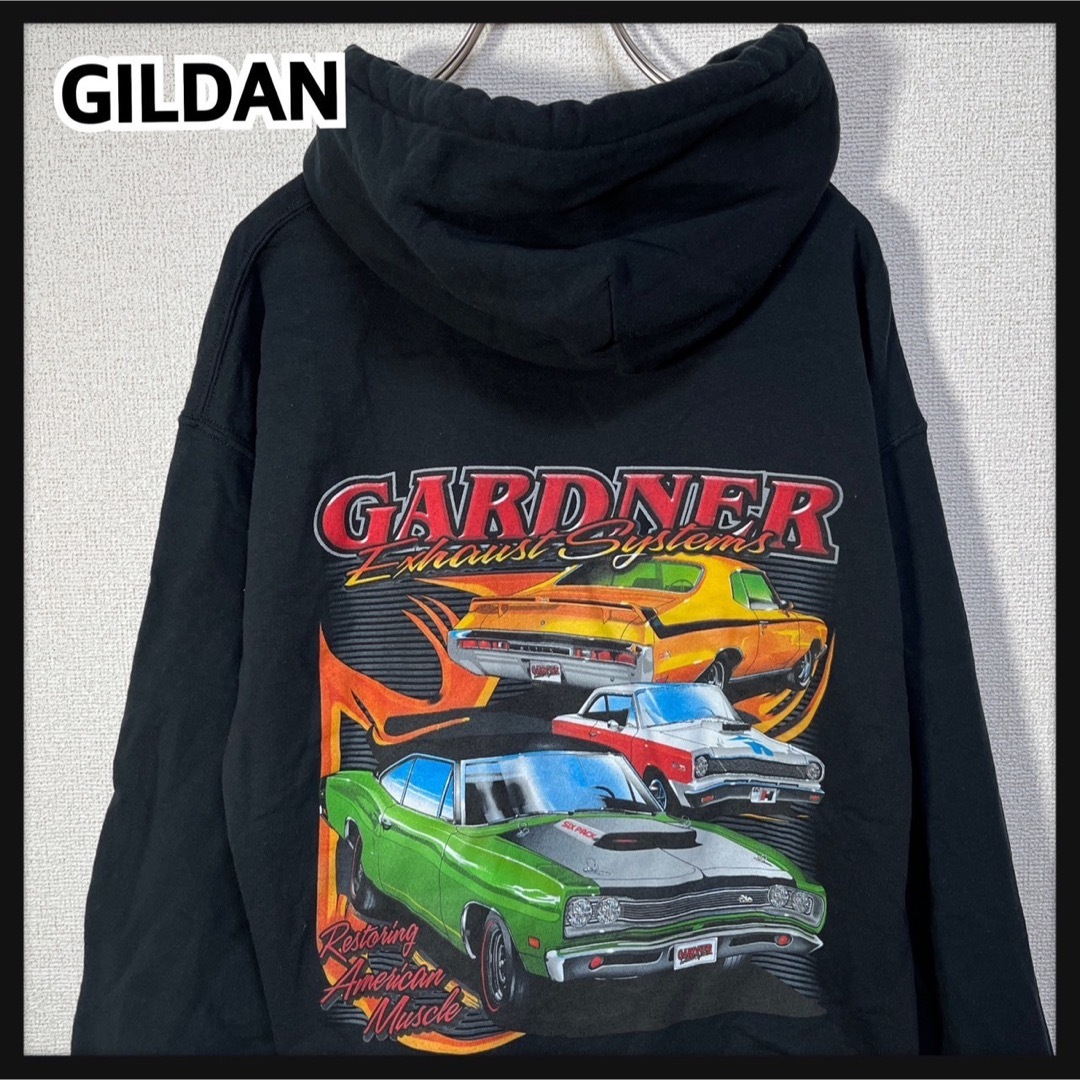 GILDAN(ギルタン)の【ギルダン】パーカー　アニマルタイガー　カスタムカー　黒　旧車アメ車89 メンズのトップス(パーカー)の商品写真