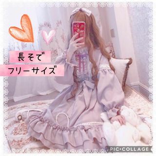 値下げ☆ロリータドレスワンピース♥ピンクベージュロリィタフリーサイズ 長袖♥(ひざ丈ワンピース)