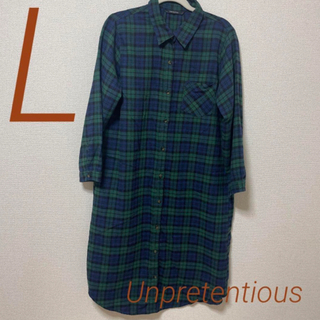 Unpretentious チェックシャツワンピ　Lサイズ(ロングワンピース/マキシワンピース)