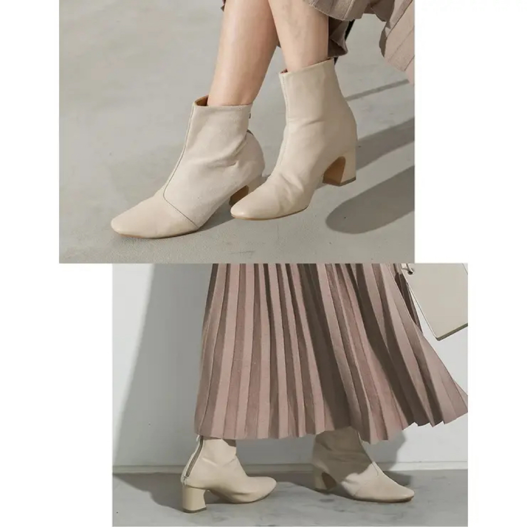 natural couture(ナチュラルクチュール)のスクエアトゥ異素材切り替えショートブーツ レディースの靴/シューズ(ブーツ)の商品写真