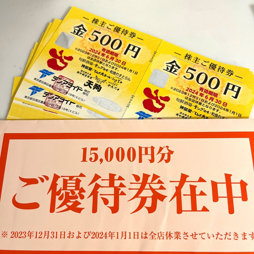 大人気新作 メルカリ テンアライド 天狗 株主優待 15000 優待券/割引券 ...