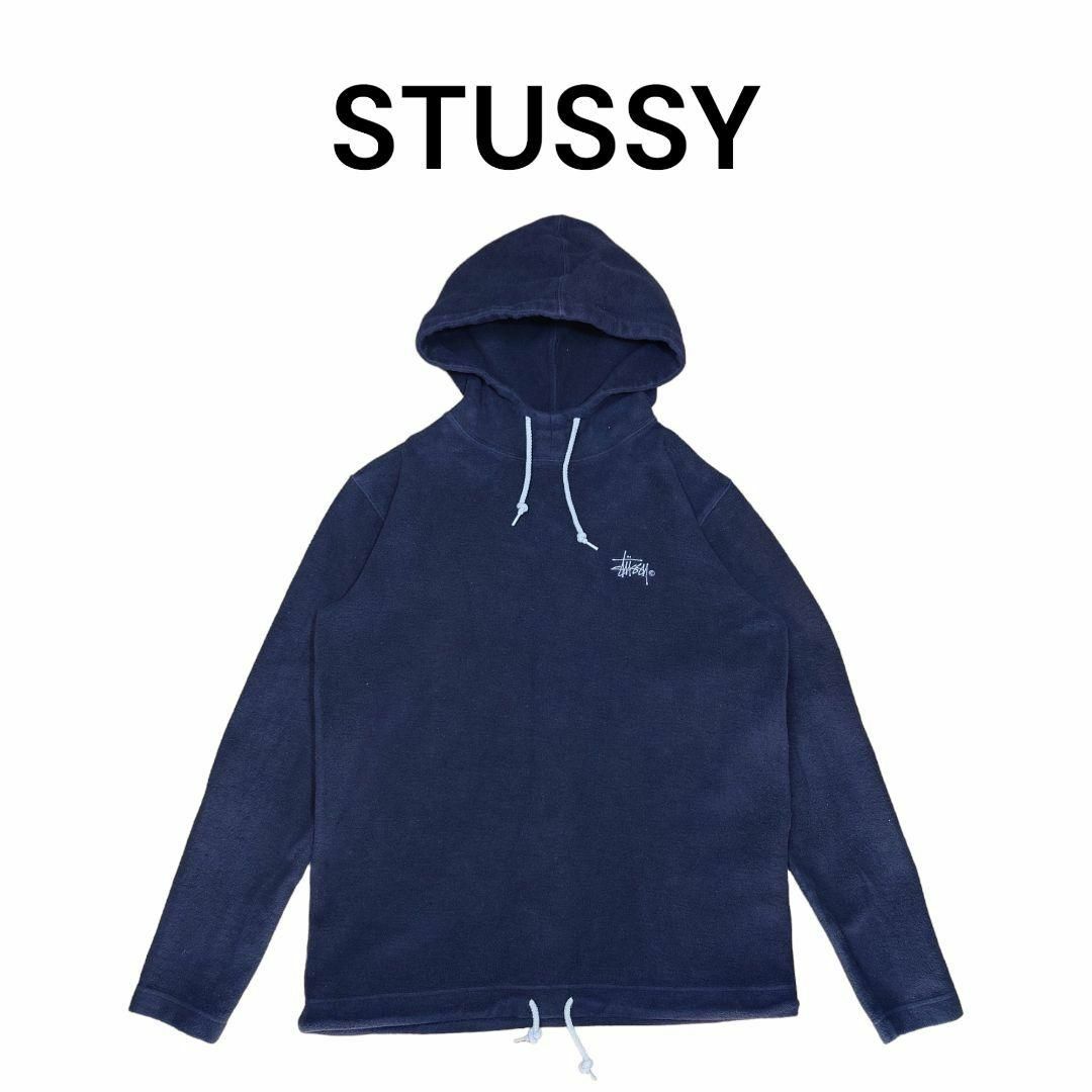 約47cm袖丈STUSSY　ワンポイントロゴ刺繍　フリースパーカー　　ステューシー