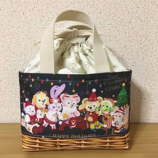 No.46  保冷ランチバッグ　持ち手付きお弁当袋　ハンドメイド(ランチボックス巾着)