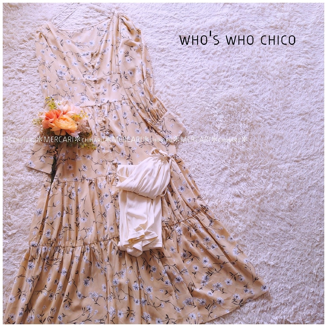 who's who Chico(フーズフーチコ)の《Chico》単色花柄切替前開きワンピース レディースのワンピース(ロングワンピース/マキシワンピース)の商品写真