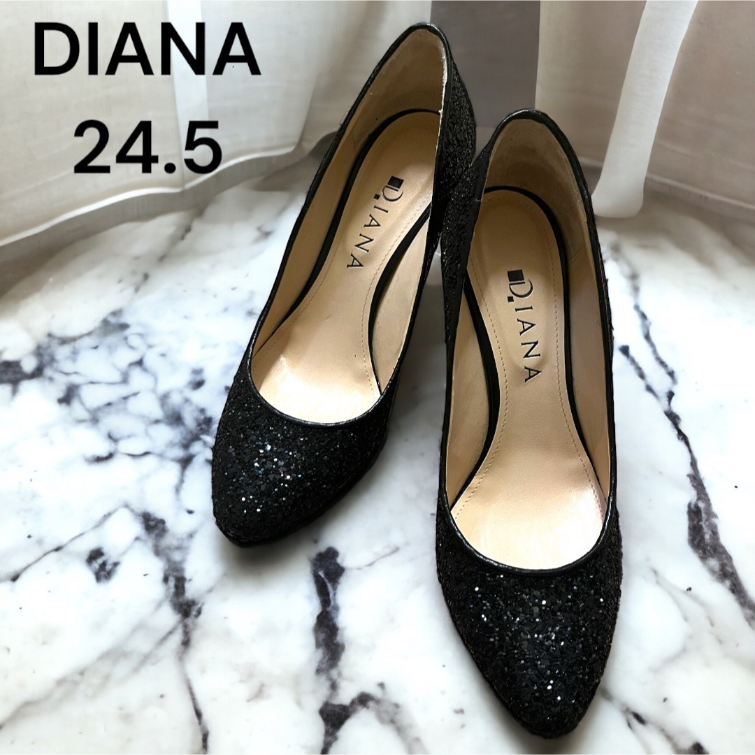 DIANA - 【極美品】DIANA パンプス グリッター ブラック 24.5 ヒール
