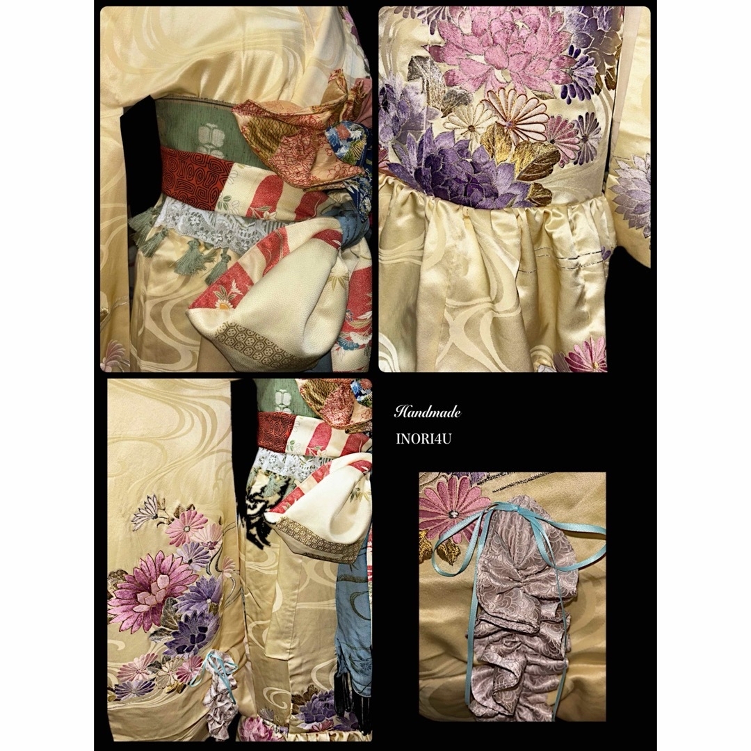 INORI4U  花魁　振袖リメイクワンピース羽織り　衣装　着物ドレス　５点 レディースのワンピース(ロングワンピース/マキシワンピース)の商品写真