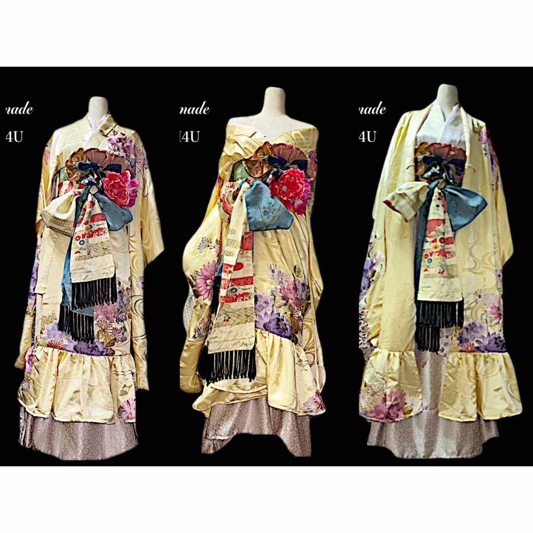 INORI4U  花魁　振袖リメイクワンピース羽織り　衣装　着物ドレス　５点 レディースのワンピース(ロングワンピース/マキシワンピース)の商品写真
