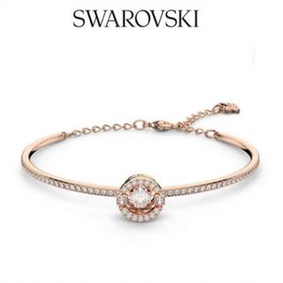 スワロフスキー(SWAROVSKI)のスワロフスキー バングル ラウンドカット ローズゴールド クリスタル 美品(ブレスレット/バングル)