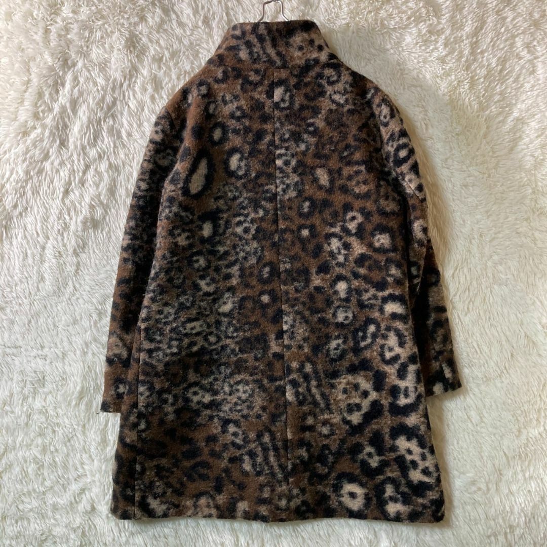 ZARA(ザラ)の美品 ZARA ザラベーシック ウールコート レオパード 豹柄 XL レディースのジャケット/アウター(ロングコート)の商品写真