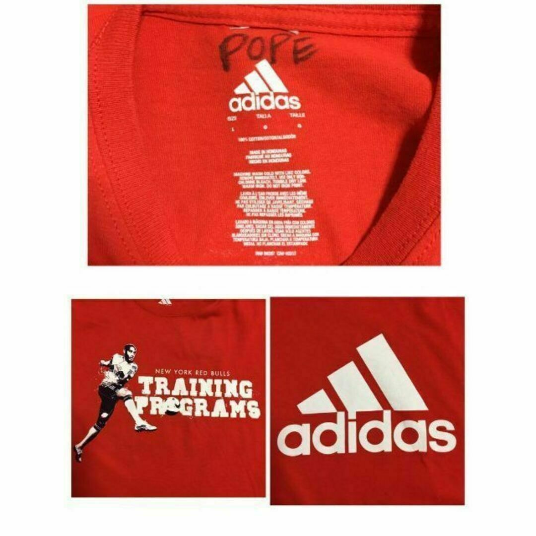 adidas(アディダス)の【レッドブルズ】アディダス　バッグロゴ入りTシャツ サッカー　赤　K305 メンズのトップス(Tシャツ/カットソー(半袖/袖なし))の商品写真