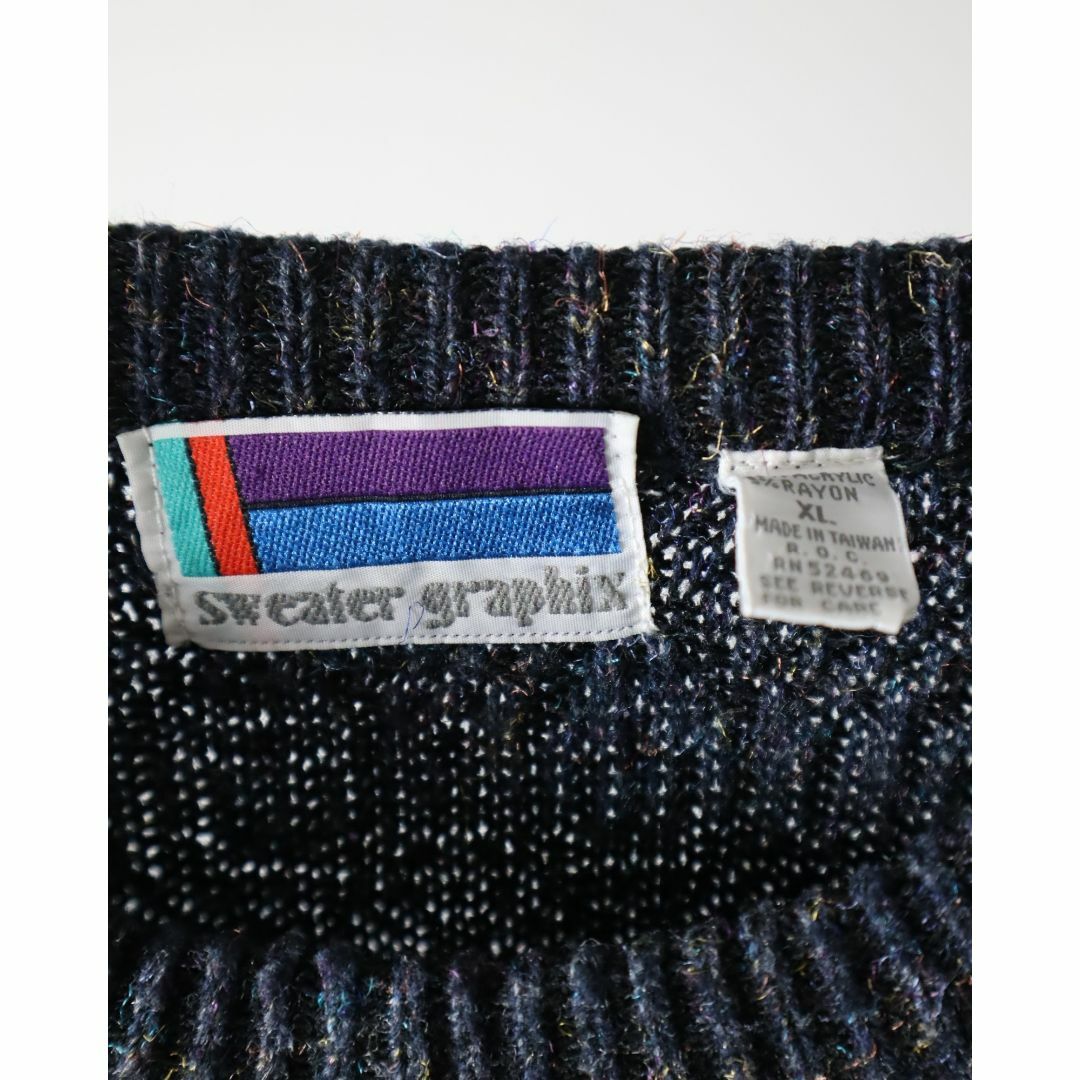ART VINTAGE(アートヴィンテージ)の【vintage】3D ジャガード 多色織 デザイン ニット セーター 濃紺系 メンズのトップス(ニット/セーター)の商品写真