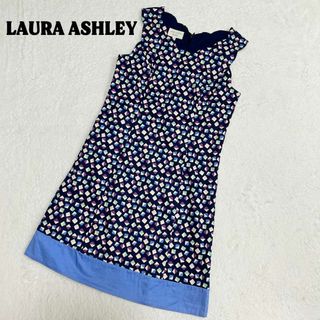 ローラアシュレイ(LAURA ASHLEY)のローラアシュレイロンドン　ワンピース　ミニ丈　ノースリーブ　総柄　幾何学模様(ミニワンピース)