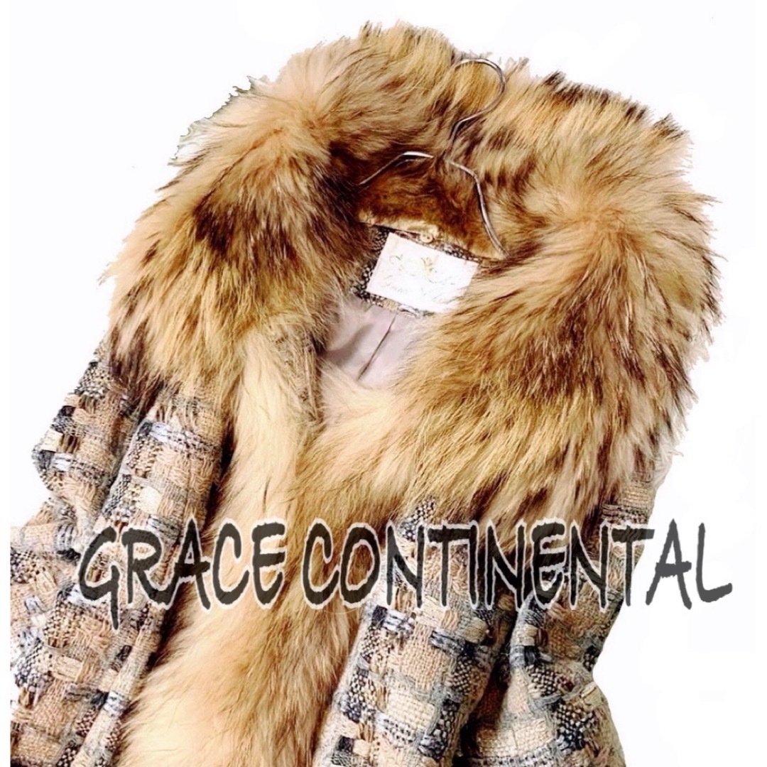 サイズ36グレースコンチネンタル Grace Class 毛皮 ファー ツィード コート