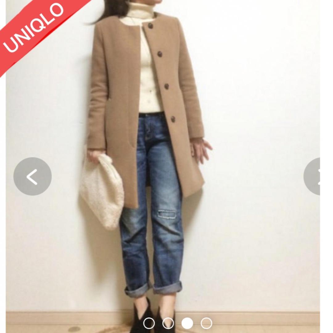 UNIQLO(ユニクロ)の未使用　UNIQLOウール ノーカラーコート　Mサイズ レディースのジャケット/アウター(ノーカラージャケット)の商品写真