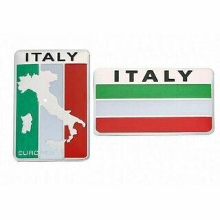 イタリア 国旗 アルミ プレート ステッカー フラッグ エンブレム 2枚 セット(車外アクセサリ)