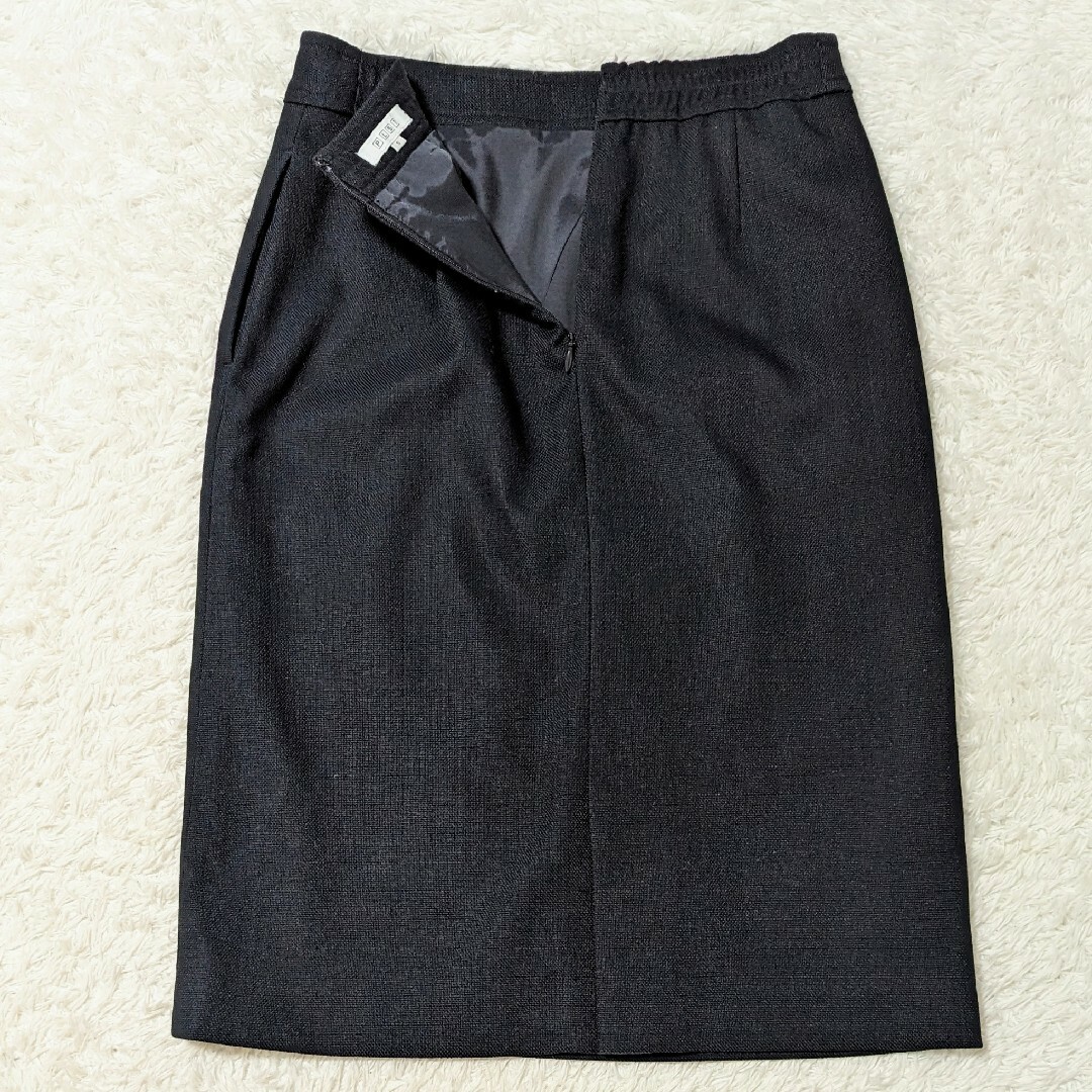 PLST(プラステ)の未使用級 プラステ スカートスーツ ノーカラー 濃紺 S ママスーツ 洗える レディースのフォーマル/ドレス(スーツ)の商品写真