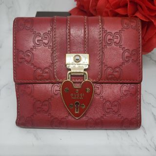 グッチ(Gucci)の【希少】 GUCCI グッチ GG レザー 2つ折り財布 財布 レッド ハート(財布)