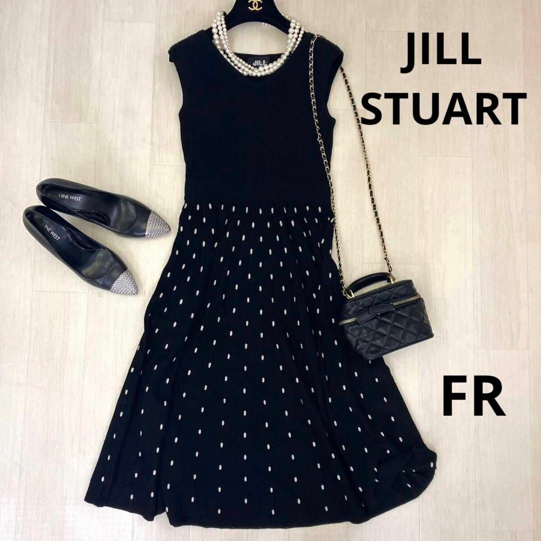 JILLSTUART(ジルスチュアート)のJILL STUART ジルスチュアート　ニットワンピース　切り替えドット　FR レディースのワンピース(ひざ丈ワンピース)の商品写真