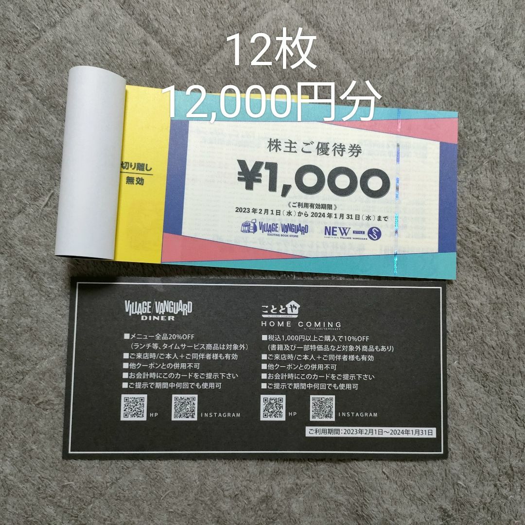 価格 12000円分◇ヴィレッジヴァンガード株主優待券◇期限2024年1月31