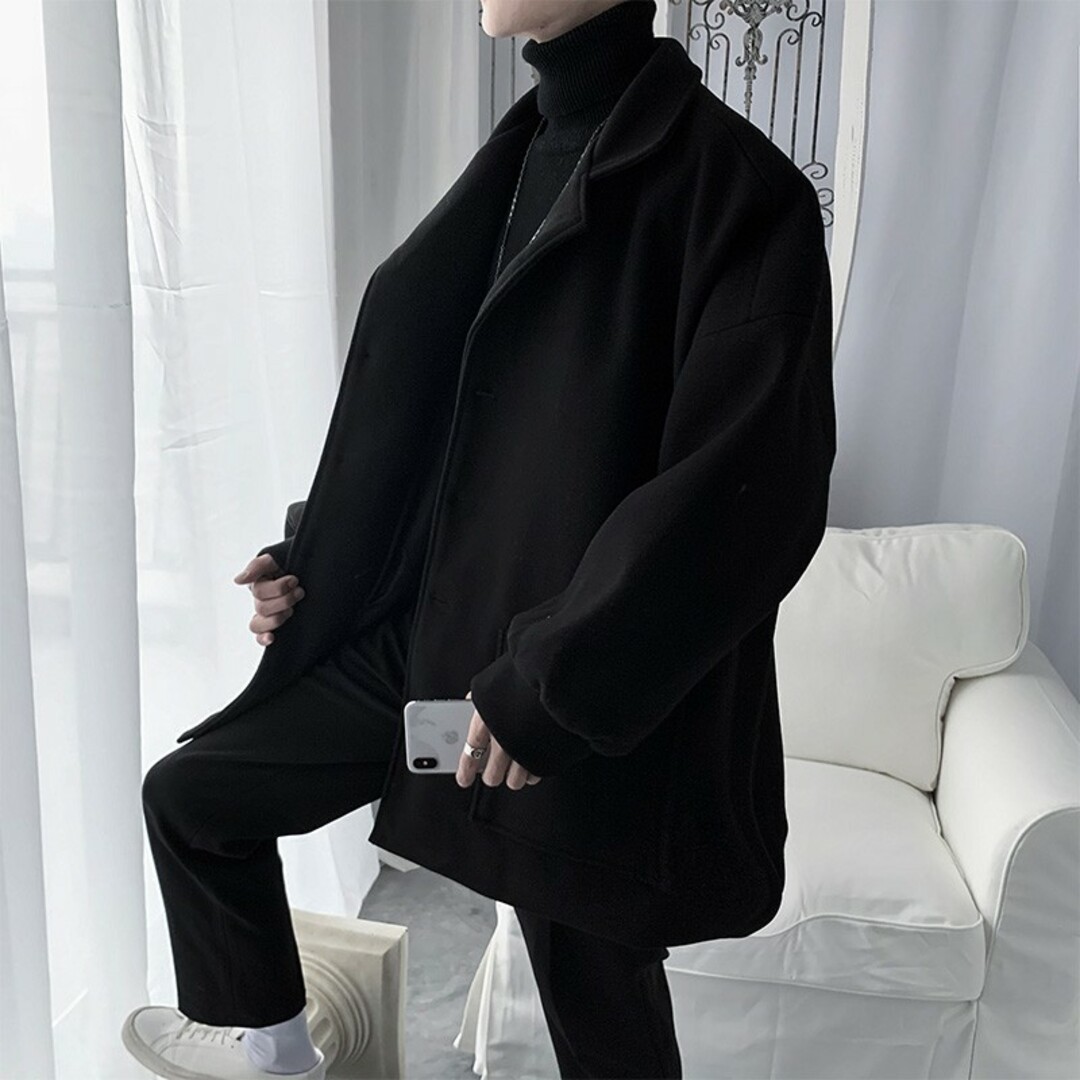 新品　送料無料　ビッグシルエット チェスターコート ロングコート ブラック メンズのジャケット/アウター(チェスターコート)の商品写真
