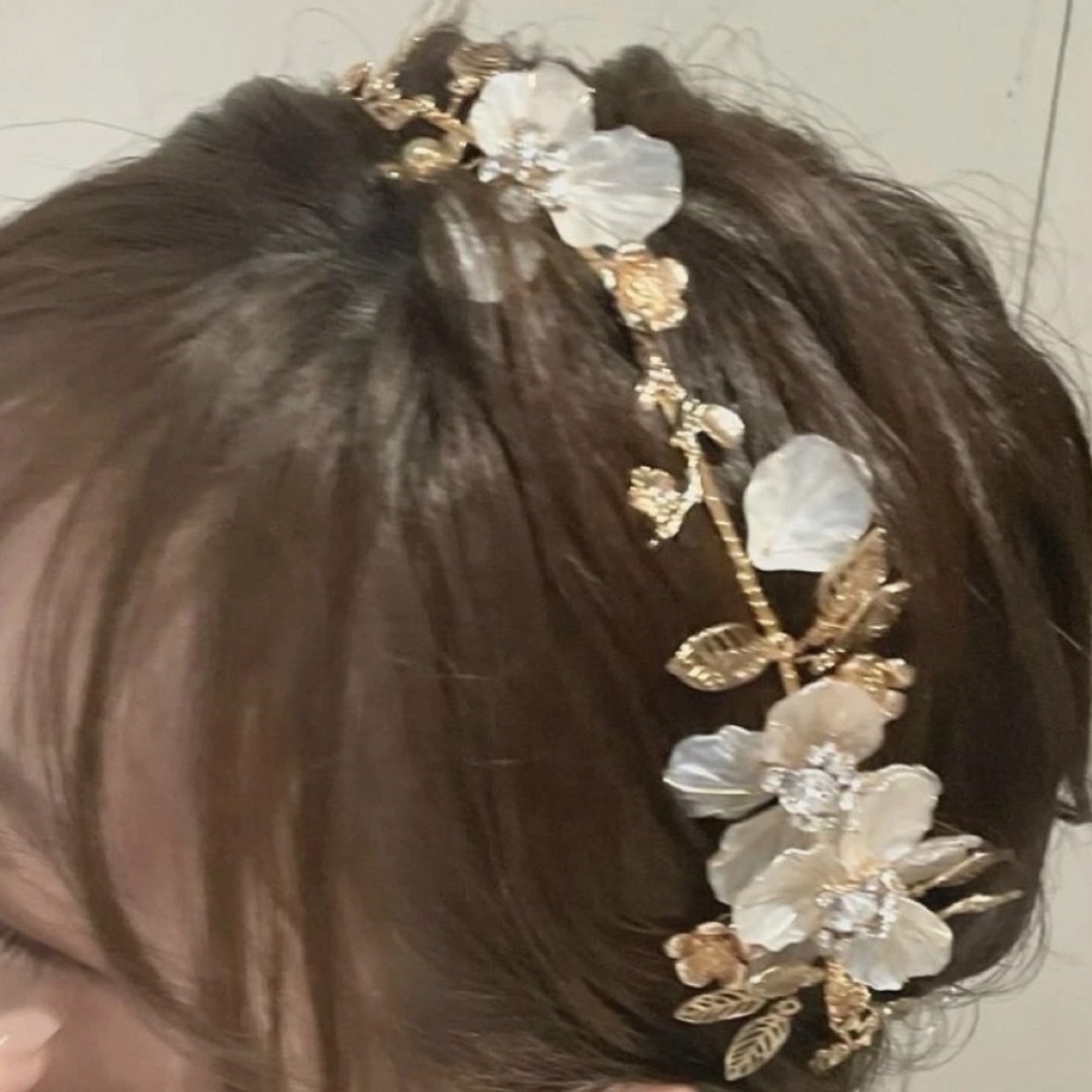 ヘッドドレス ブライダル ヘアアクセサリー 花冠 ゴールド 結婚式 成人式 浴衣 レディースのヘアアクセサリー(その他)の商品写真