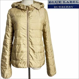 バーバリーブルーレーベル(BURBERRY BLUE LABEL)のJ4055美品バーバリーブルーレーベル ノバチェック裏地ダウンパーカベージュ38(ダウンジャケット)