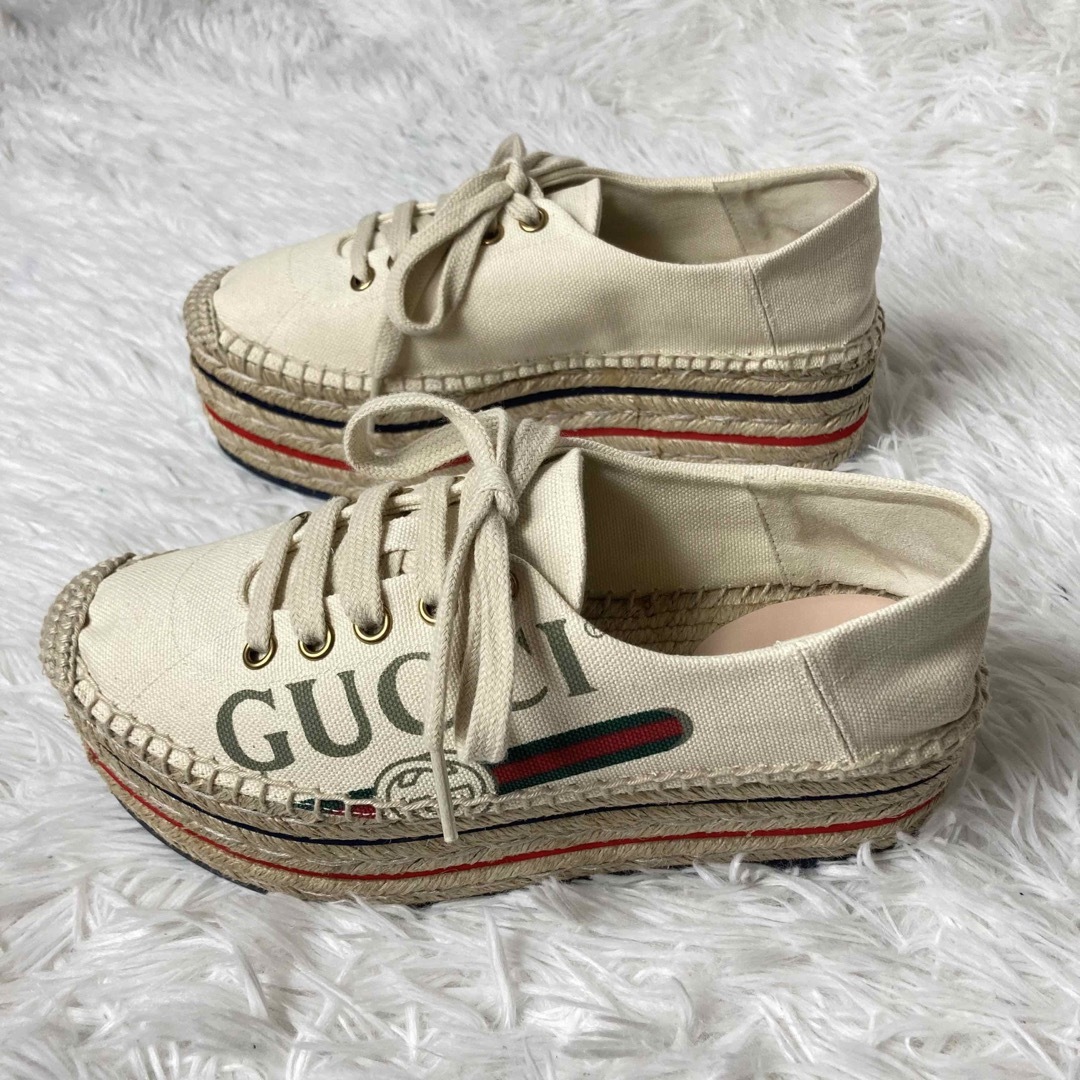 Gucci(グッチ)の極美品✨グッチ　厚底　スニーカー　エスパドリーユ　シェリーライン　キャンバス レディースの靴/シューズ(スニーカー)の商品写真