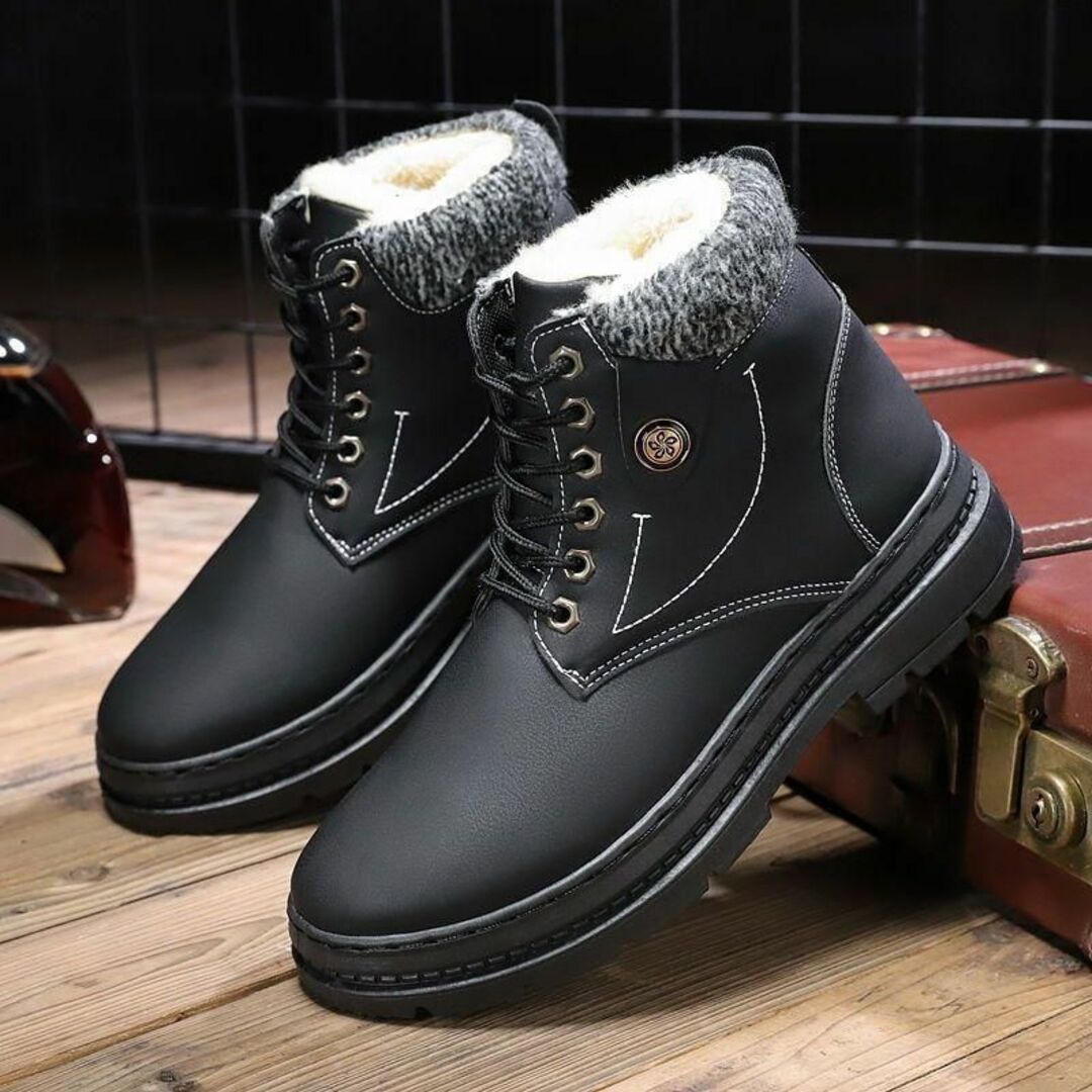 24.5cm暖かい防寒メンズ裏起毛ボアアウトドアブーツスニーカーシューズ靴冬雪k メンズの靴/シューズ(ブーツ)の商品写真