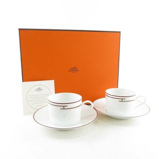 エルメス(Hermes)の未使用 HERMES エルメス リズム ティーカップ＆ソーサー 2客 ペア レッド ポーセリン 高級食器 SU4650B4 (グラス/カップ)