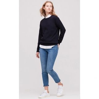 ユニクロ(UNIQLO)のUNIQLO WOMEN コットンカシミヤクルーネックセーター(長袖)(XL)黒(ニット/セーター)